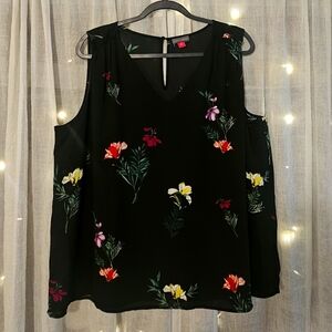 Vince Camuto Black Floral DressyTank Top 2X